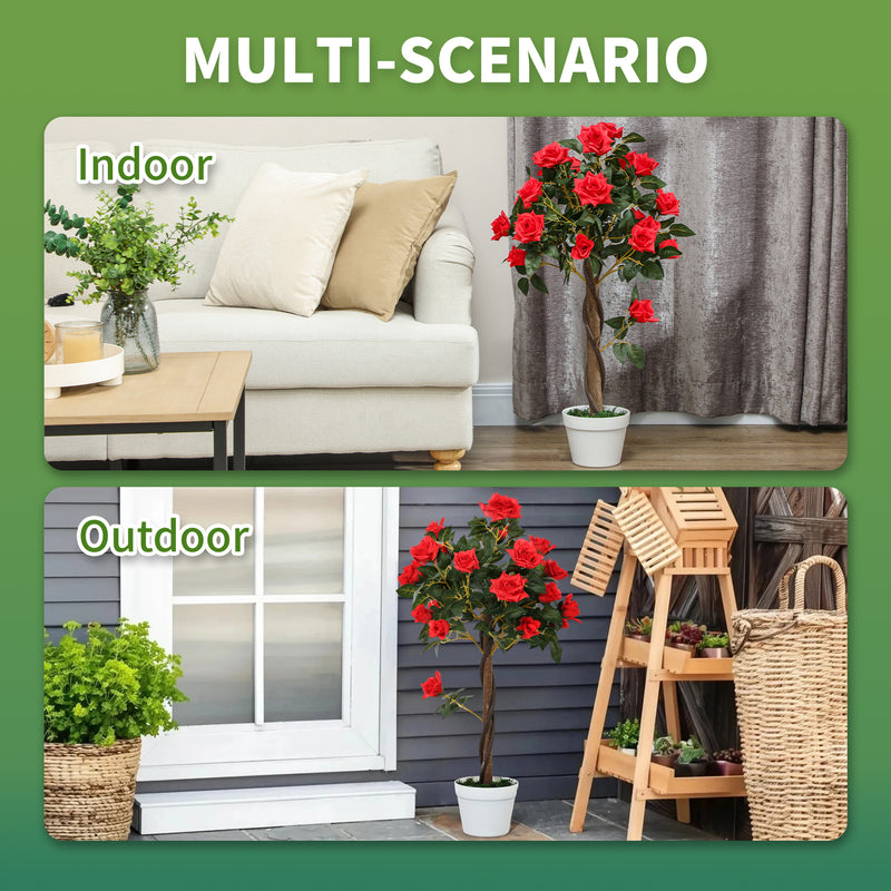 Set of 2 Artificial White Rose Plants in Pots 90cm Indoor Outdoor Decor by Outsunny