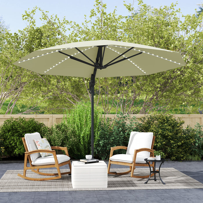 Cream 3m Cantilever Garden Parasol with Solar Lights Crank Handle and 360 Rotation by Outsunny