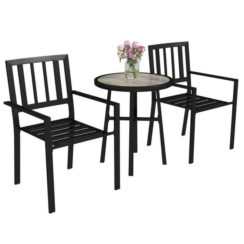 Grey 3 Piece Patio Bistro Set with Stackable Chairs and Steel Frame by Outsunny