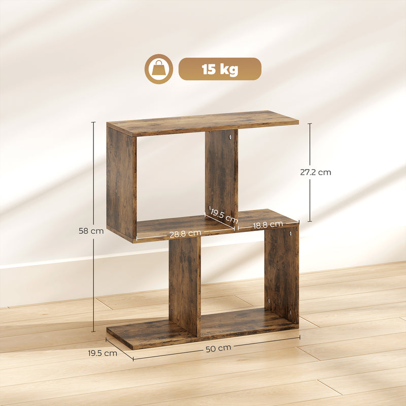 Slim S Shaped Side Table with 3 Storage Shelves Ideal for Small Spaces Rustic Brown