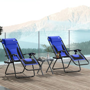 Set of 2 Blue Zero Gravity Outdoor Reclining Chairs with Padded Seat and Cup Holder by Outsunny