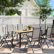 Rectangular 6 Seater Garden Dining Table with Slatted Top and Metal Frame in Teak by Outsunny