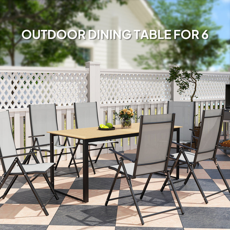 Rectangular 6 Seater Garden Dining Table with Slatted Top and Metal Frame in Teak by Outsunny