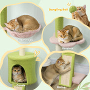 Adjustable Floor to Ceiling Cat Tree with Hammock Condo and Scratching Posts Green AOSOM