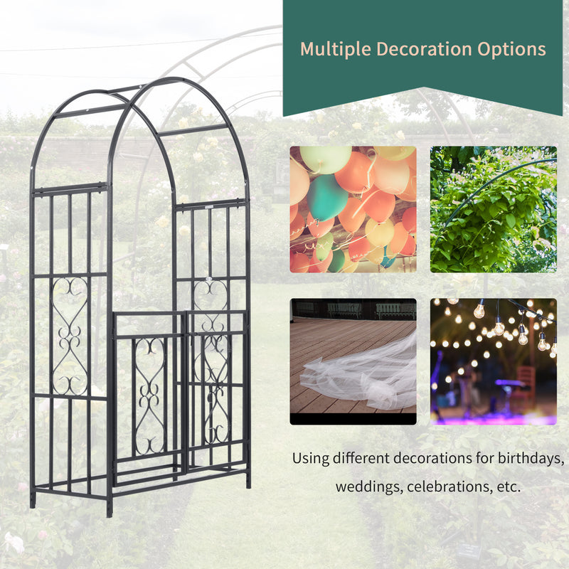Dark Grey Metal Garden Arch with Double Gates for Climbing Plants and Vines