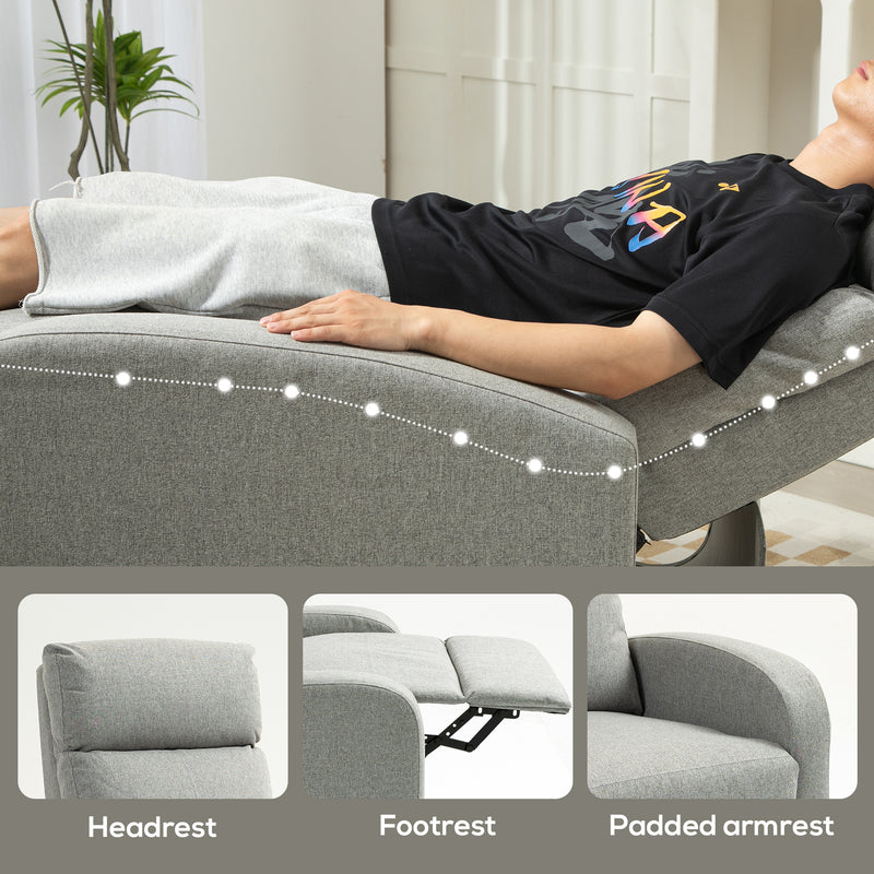 Grey Push Back Recliner Armchair with Footrest 135Â° Adjustable by HOMCOM