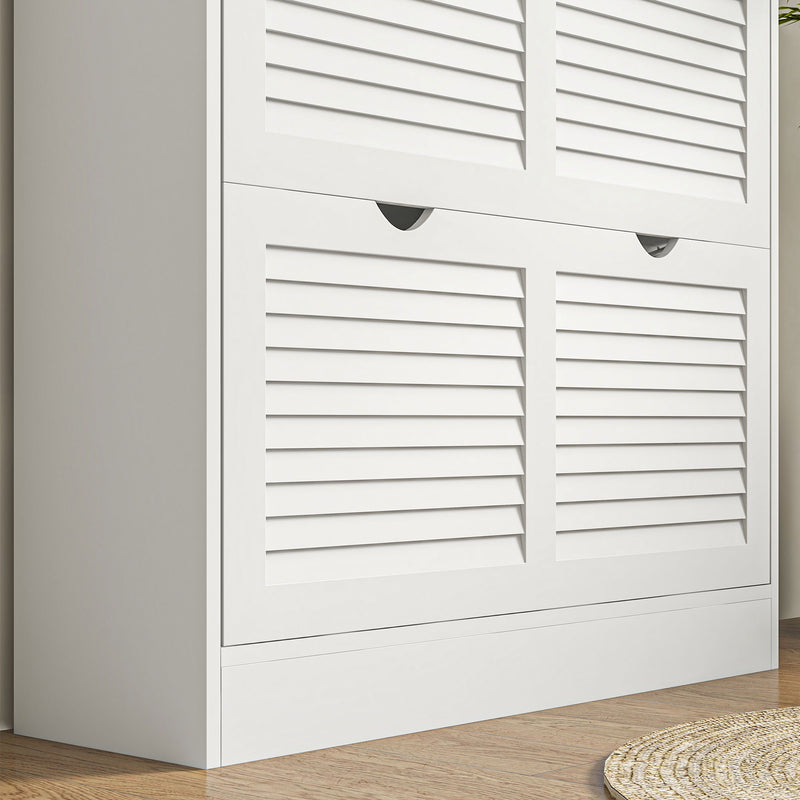 White Narrow Shoe Cabinet with 2 Flip Drawers and Adjustable Shelves for 16 Pairs by HOMCOM