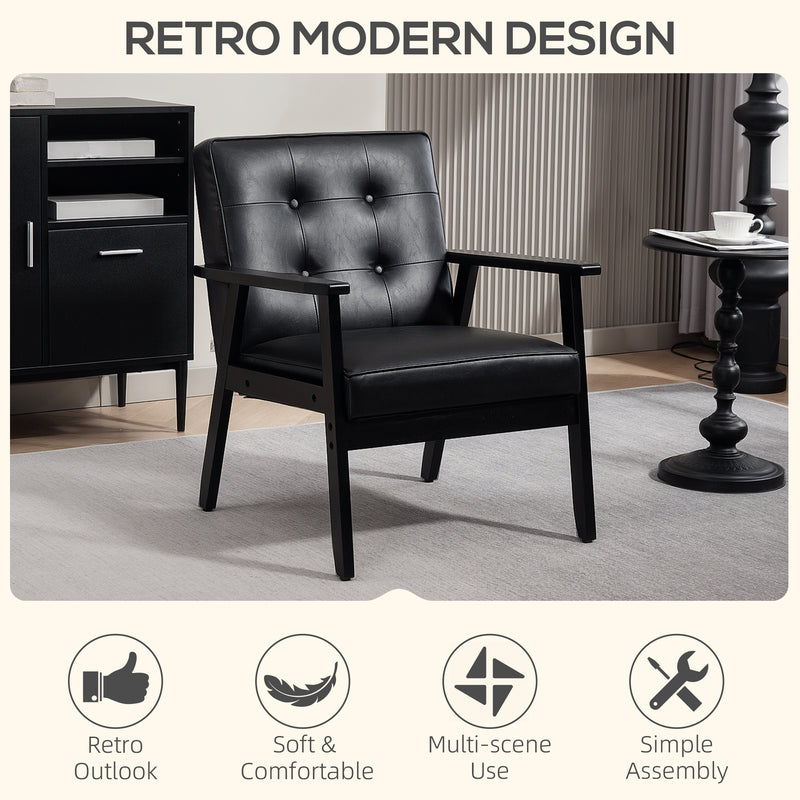 Black Retro Style Accent Chair with Faux Leather Seat Ideal for Living Room or Office