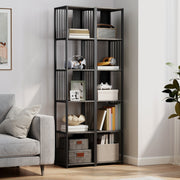 5 Tier Industrial Style Bookshelf with Sturdy Steel Frame for Home or Office, Grey