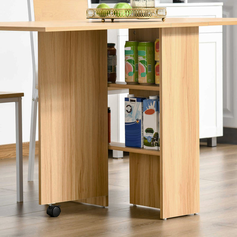 Folding Drop Leaf Dining Table with Storage Shelves Ideal for Small Spaces Teak