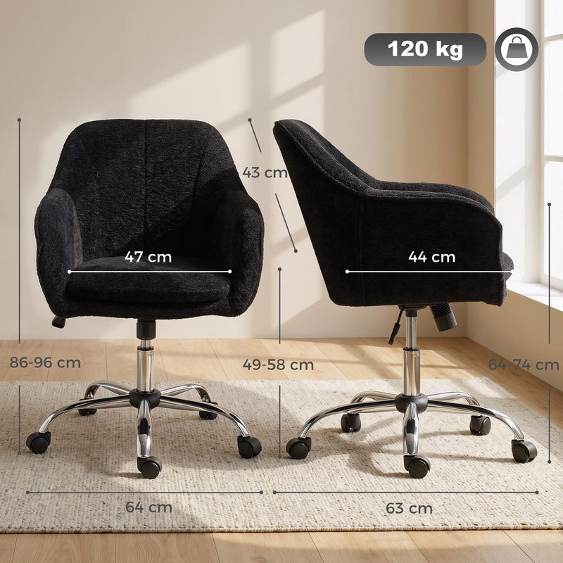 Office Chair with Adjustable Height and Soft Flannel Upholstery for Home Working Black