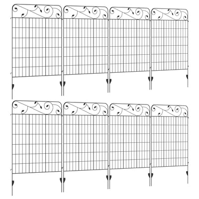 8 Piece Decorative Metal Garden Fence Panels Rustproof Edging for Flower Beds, Black