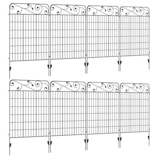 8 Piece Decorative Metal Garden Fence Panels Rustproof Edging for Flower Beds, Black