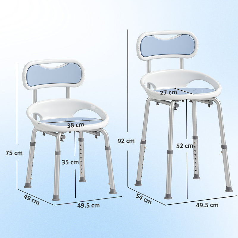 Shower Stool with Height Adjustment and Non Slip Feet for Safe Bathing White Blue