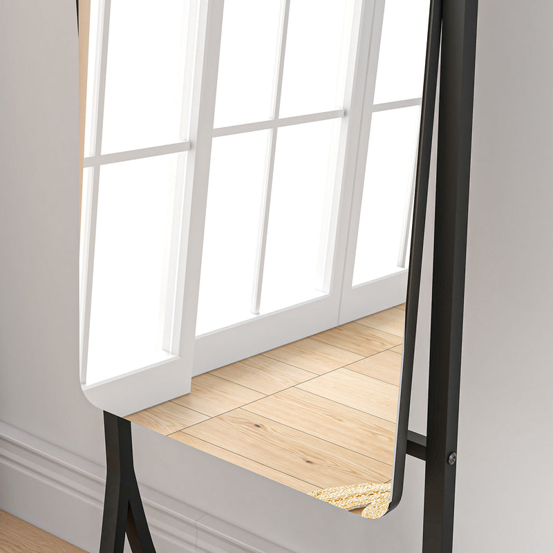 Full Length Freestanding Dressing Mirror With Adjustable Angle And Storage Shelf, Grey