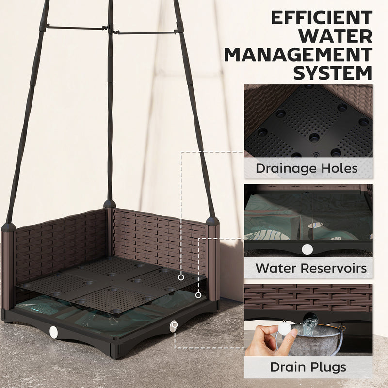 Raised Garden Planter Box with Trellis Self Watering and Drainage for Outdoor Use Grey AOSOM