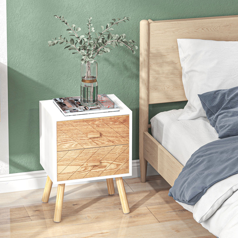 Set of 2 Modern Bedside Tables with Drawer and Wooden Legs Ideal for Bedroom Storage White