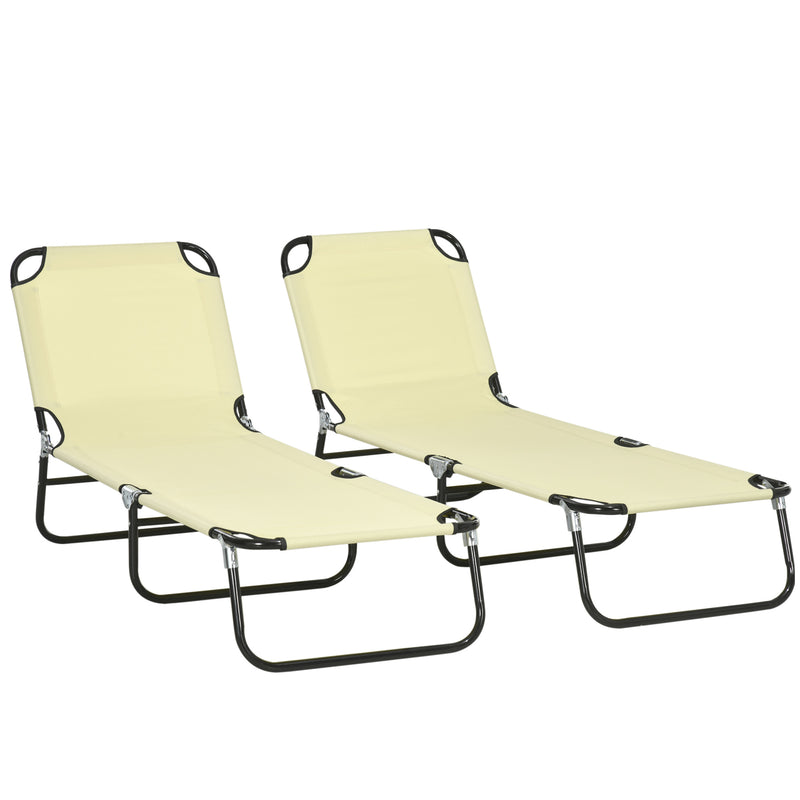 Set of Two Folding Sun Loungers with Metal Frame in Beige by Outsunny
