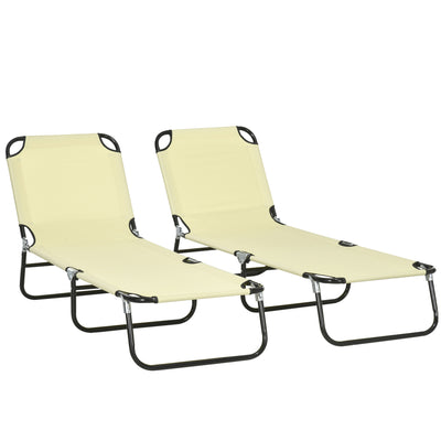Set of Two Folding Sun Loungers with Metal Frame in Beige by Outsunny