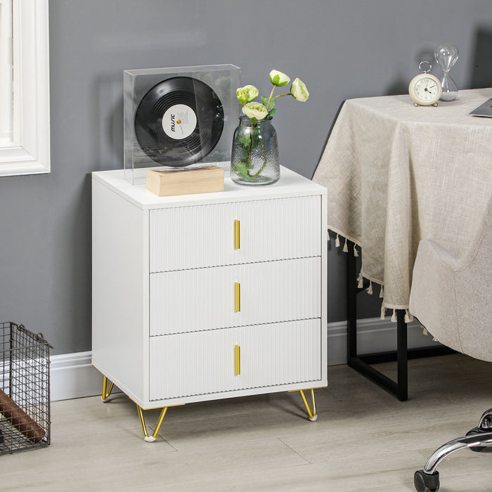 White and Gold Chest of 3 Drawers Elegant Bedroom Storage by HOMCOM