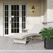 Grey Rattan Folding Sun Lounger With Adjustable Backrest and Wheels by Outsunny