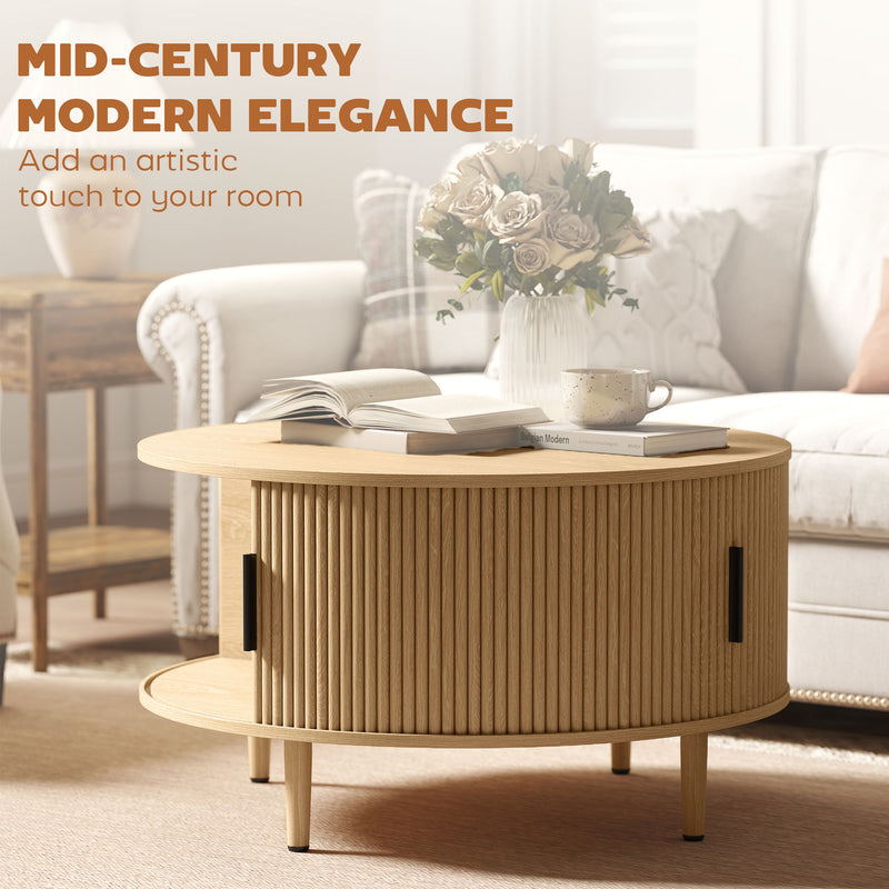 Round Coffee Table With Hidden Storage for Safer Clutter-Free Living Room Natural Wood