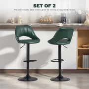 Set of 2 Adjustable Faux Leather Swivel Bar Stools with Footrest for Kitchen Island Dark Green