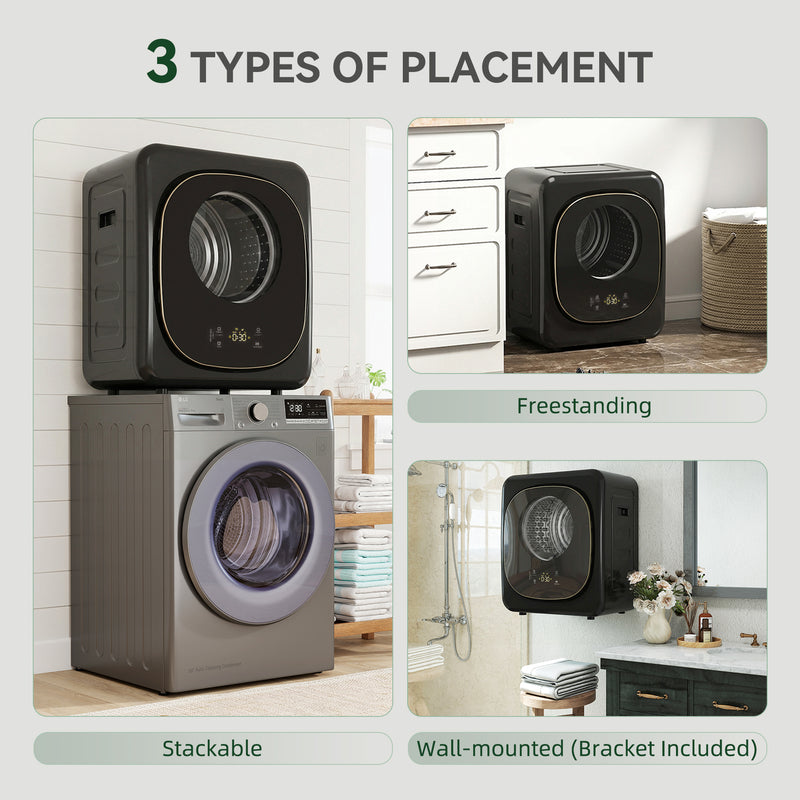 Tumble Dryer for Small Spaces 4kg Compact Laundry Dryer with Hygienic Cycle Black Gold Tone AOSOM