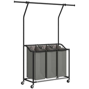 Dark Grey Rolling Laundry Sorter With Hanging Rail and 3-Bag Organiser by HOMCOM