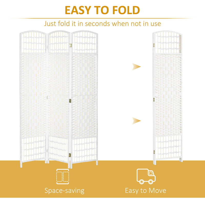 Folding Room Divider for Instant Privacy with Handwoven Panels White
