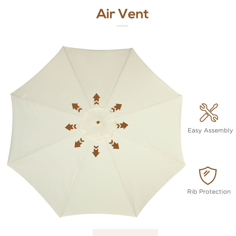 Beige 3.3m Garden Parasol With Wood Pole And Ruffled Canopy For Sun Protection
