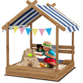 Wooden Garden Sandbox With Sink Blackboard Toys And Seats For Children Aged 3 To 7
