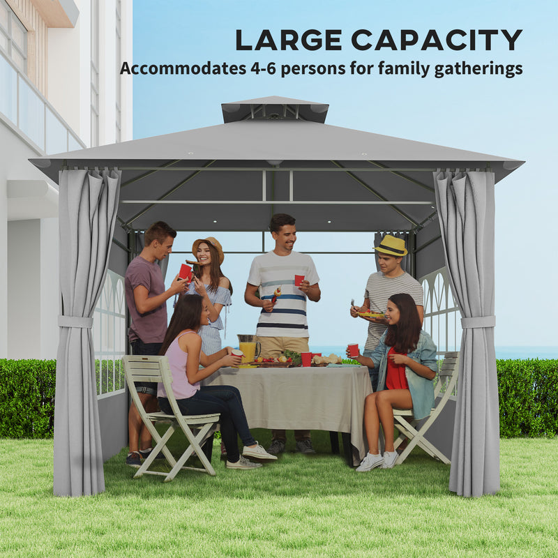 Light Grey 3 x 3 m Garden Gazebo with Double Roof and Removable Sidewalls by Outsunny