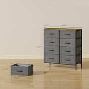 Industrial Chest of Drawers with 8 Fabric Storage Units and Wooden Top for Bedroom Rustic Brown and Grey