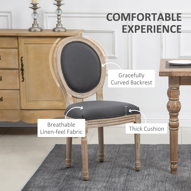 Set of 2 French Style Wooden Dining Chairs with High Backrest for Kitchen or Lounge Grey