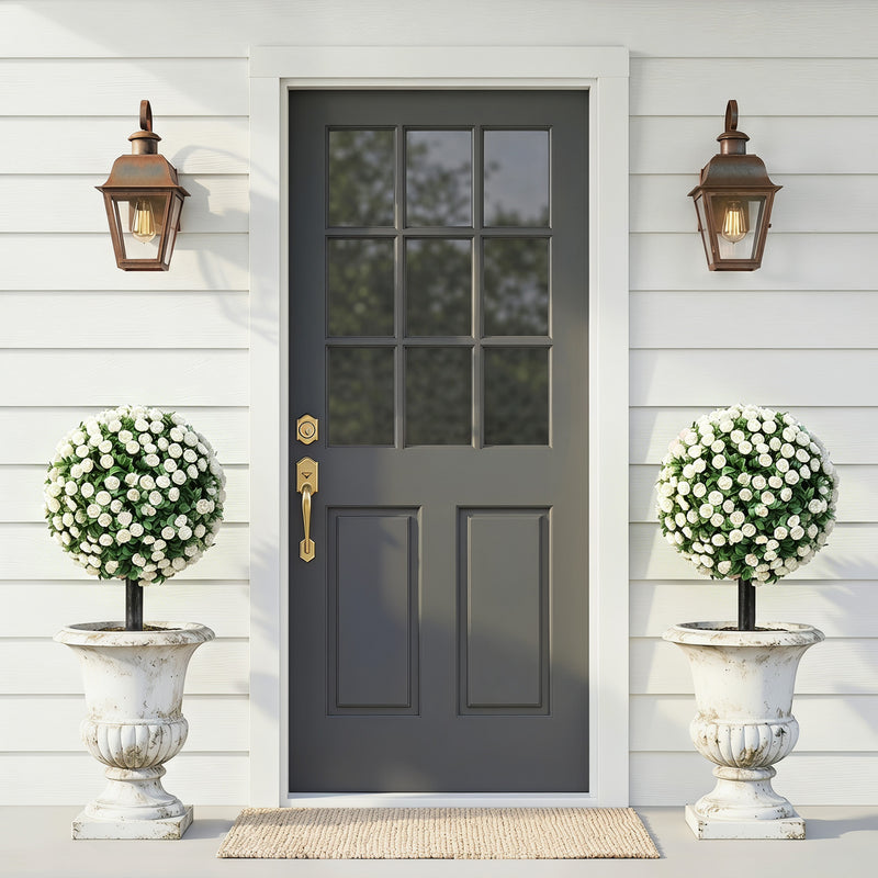 Artificial Rose Topiary Stakes Set of 2 for Easy Year Round Front Door Display