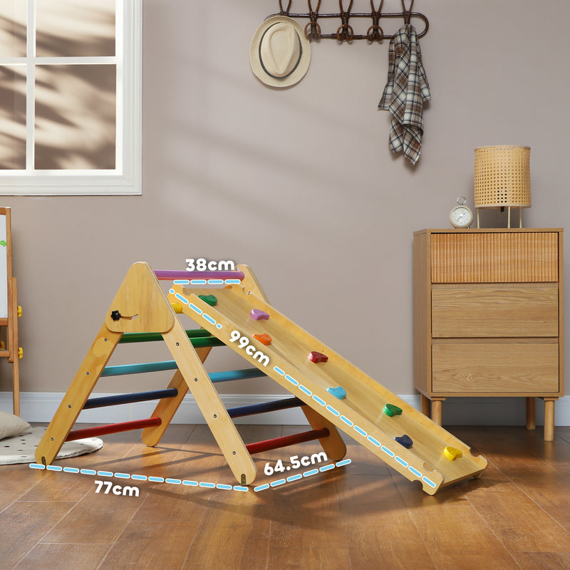 Toddler Climbing Frame with Ramp 3-in-1 Wooden Pikler Triangle Set for Ages 18-48 Months by AIYAPLAY