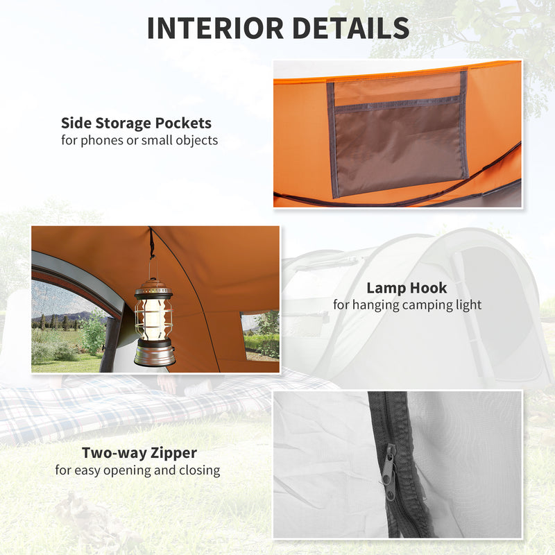 Outsunny 4 Person Pop-up Camping Tent Family Tent with Ground Sheet, 4 Windows and Portable Carry Bag for Beach Outdoor Trip, Orange