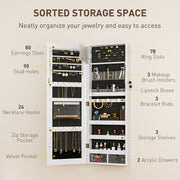 White Lockable Jewellery Cabinet with LED Lights and Black Lining 108 x 37cm by HOMCOM