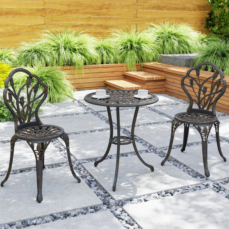 3 Piece Aluminium Garden Bistro Set for Two with Table and Chairs Bronze Tone by Outsunny