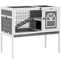 Grey Wooden Rabbit Hutch with Removable Tray and Openable Roof by PawHut