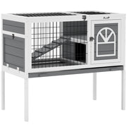 Grey Wooden Rabbit Hutch with Removable Tray and Openable Roof by PawHut