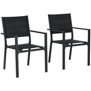 Set of 2 Black Aluminium Garden Chairs Stackable Outdoor Seating for Patio or Balcony