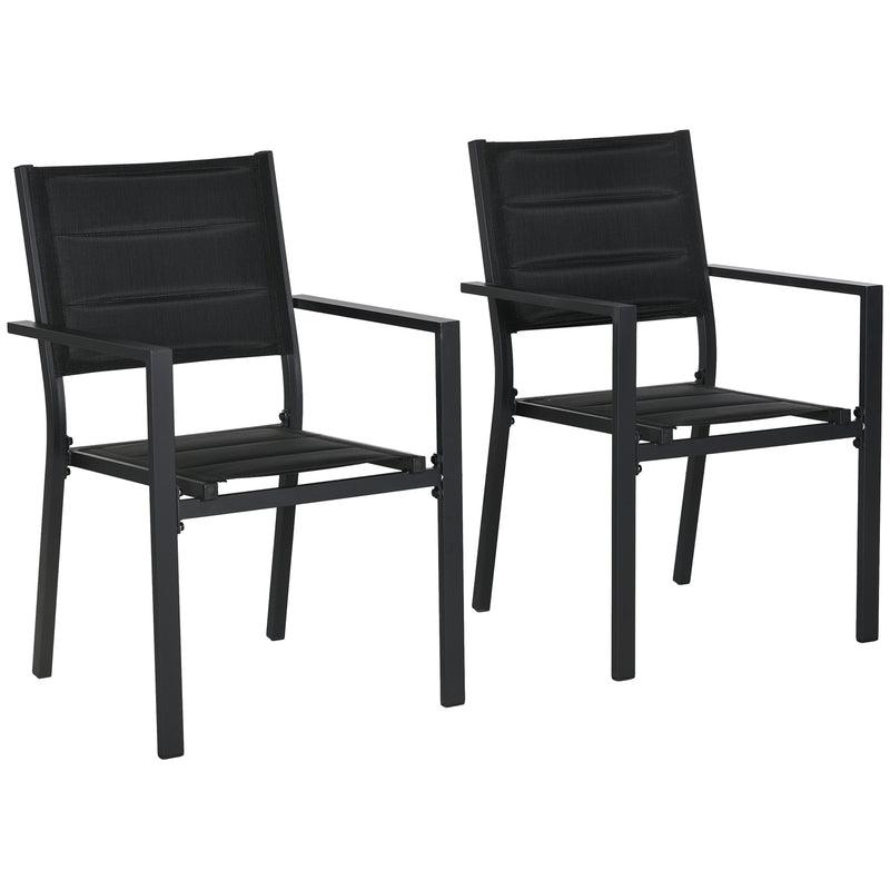 Set of 2 Black Aluminium Garden Chairs Stackable Outdoor Seating for Patio or Balcony