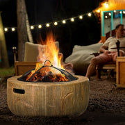 Garden Fire Pit with Spark Guard and Handles for Safe Outdoor Heating Light Brown AOSOM