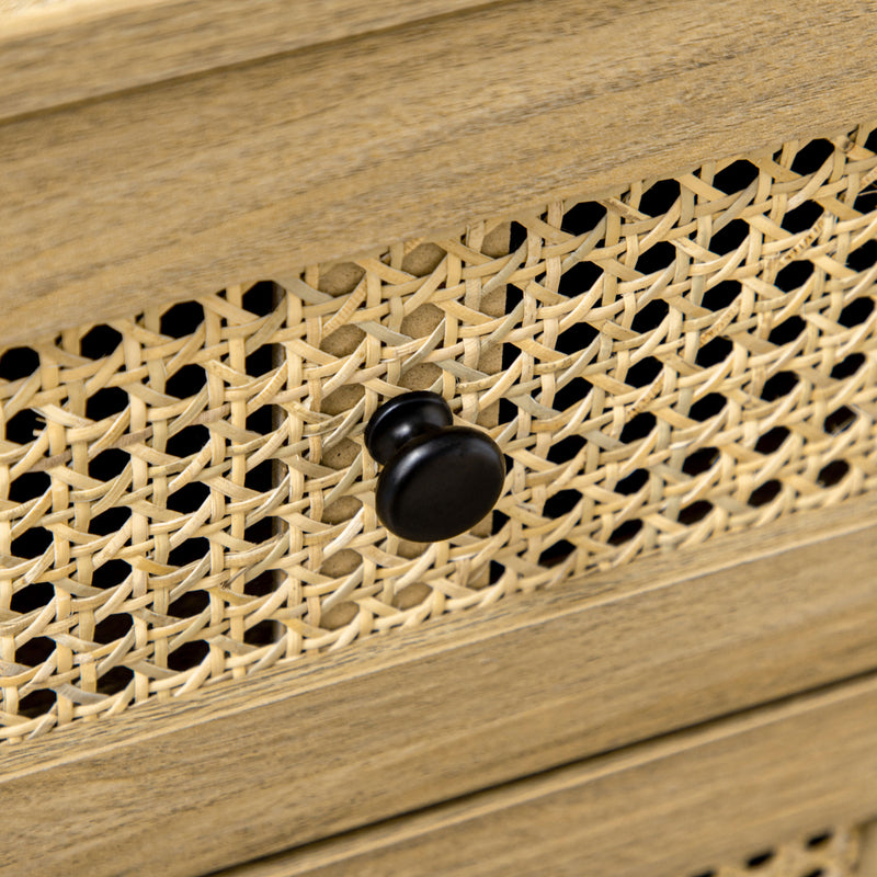 4 Drawer Storage Cabinet With Rattan Fronts Ideal For Bedroom Or Lounge, Wood Effect