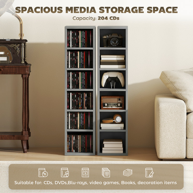 CD Storage Shelves Set of 2 with Adjustable Compartments for Organising Media Light Grey AOSOM