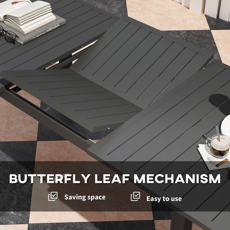 Grey Aluminium Extending Garden Table for 6 to 8 Seater with Slatted Top by Outsunny