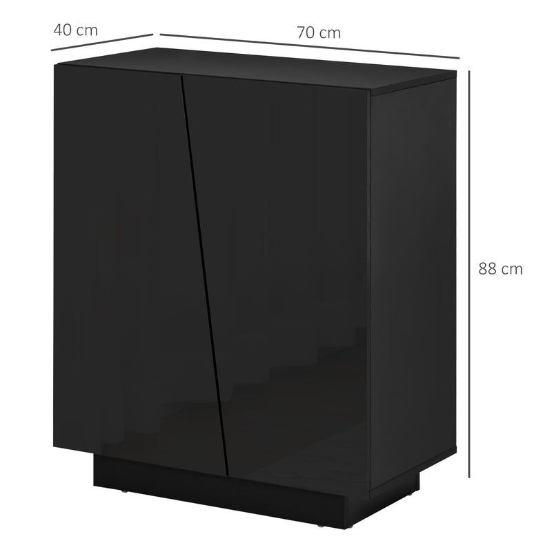 Freestanding Black High Gloss Storage Cabinet With Adjustable Shelves For Home Use