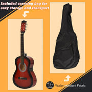 Three Quarter Acoustic Guitar Set For Beginners With Carry Case Ideal For Learning Red AOSOM